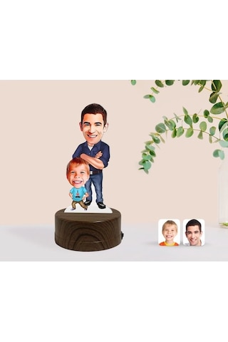 Kişiye Özel Baba Oğul Karikatürlü Dekoratif 3D Biblo Led Işıklı G (483006646)