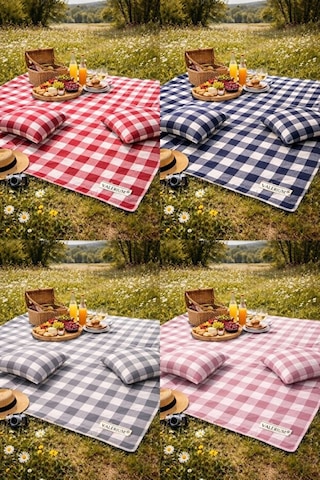 Valerium Sıvıya Ve Lekeye Dayanıklı Silikon Dolgulu Piknik Seti 170x170cm + 2 Minder Gri