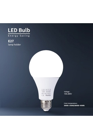 Konesam E27 Soketli 18w Led Ampul, 130-265v Geniş Voltaj, 6000-6500k Beyaz Işık, 270 Derece Açılı Smd 2835 Teknolojisi Çok Renkli