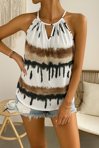 Simala Kadın Halter Kollu Damla Detaylı Desenli Süprem Bluz Yeşil