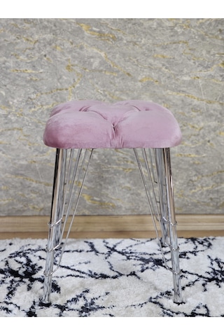 Zafir Kare Krom Kaplama Telli Ayaklı Tabure - Oturak - Bar Taburesi - Ayaklı Tabure Pembe