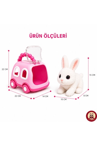 Oyuncak Tavşan Taşıma Çantalı Sesli Hareketli Pilli, Emekleme Oyuncağı Aksesuarlı Çocuklar İçin Eğitici Hayvan Sevgisi Pembe