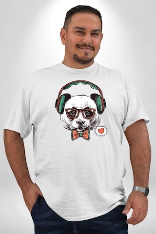 Angemiel Kulaklıklı Hipster Portre Panda Beyaz Büyük Beden Kadın Erkek Ünisex Basic Ön Baskılı Tişört Beyaz