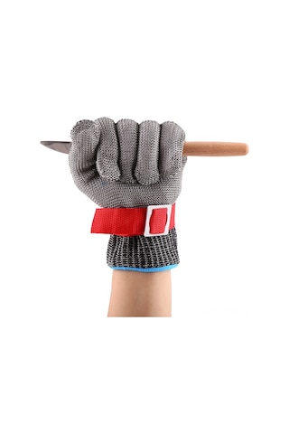 Geeksen 5 Seviye Paslanmaz Çelik Telli Kesici Dayanıklı Eldiven, Kırmızı Kanca İle Tekli, L Beden, Nilon İç Eldiven İle Konfor