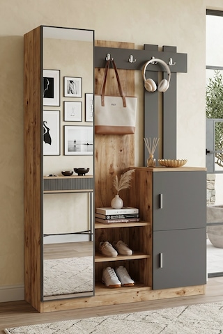 Yurudesign Roger Vestiyer Portmanto Ayakkabılık Çam-Antrasit