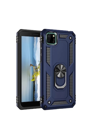 Newface Huawei Y5p Kılıf Sofya Yüzüklü Silikon Kapak - Lacivert Resimdeki