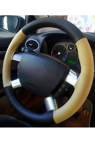 Ford Connect Uyumlu Dikmeli Direksiyon Kılıfı Bej-siyah 4parçalı