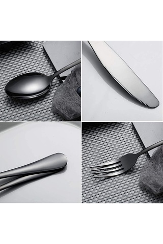 Shineyee 410 Paslanmaz Çelik Gümüşleme Yemek Ütensili Seti, Siyah 5'li Paket, Akşam Yemeği Bıçağı Kaşık Çatal, Dayanıklı Ve Zırhlı, Hediye İçin Uygun Diğer