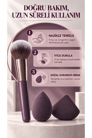 Nova Pro Face + Cheek 6 Parça Profesyonel Makyaj Fırçası Ve Sünger Seti Lila