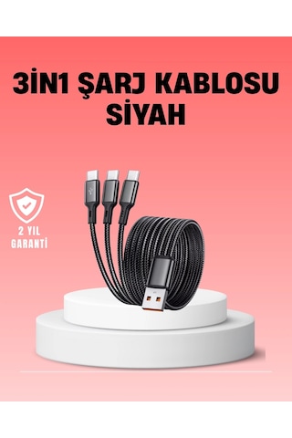 Buğz Çoklu Usb Şarj Kablosu 1,2m Hızlı Şarj, 3a Güçlü Akım