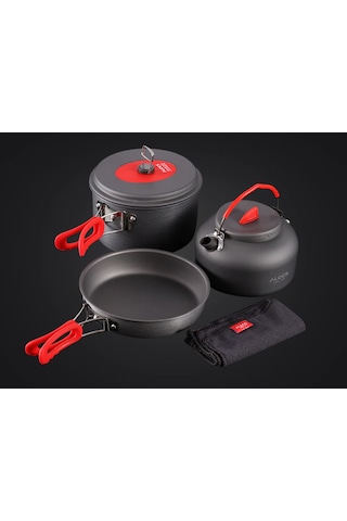 Alocs 2 3 Kişilik Kamp Tencere Tava Çaydanlık Seti Pro Seri Çok Renkli