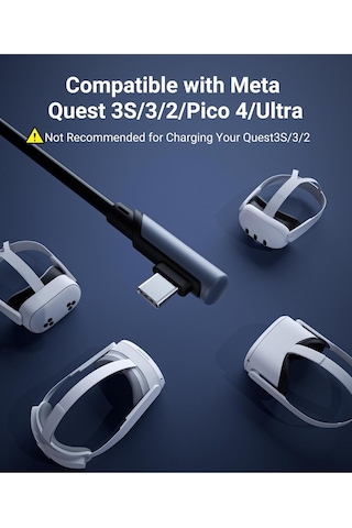8 M Usb-c Vr Kablo Quest2/quest Pro/pico 4 Uyumlu Yüksek Hızlı Bağlantı Kablosu Siyah