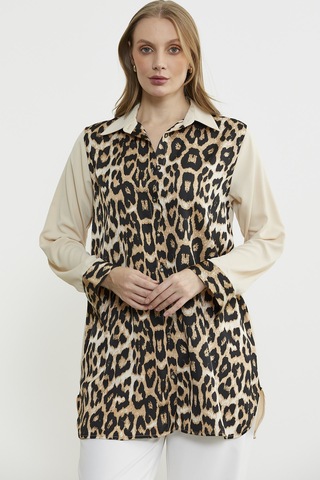 Leopar Detaylı Tunik Gömlek - Taş Taş