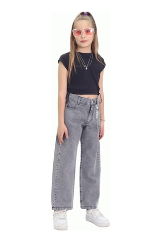 Gzt Tekstil Kız C Ocuk Pantolon Metalik Zincir Detaylı Bol Paça Kız Çocuk Kot Pantolon 6-15 Yaş Denim