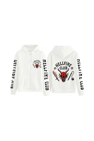 Tarzsokak Hellfire Club Unisex Hoodie Sweatshirts Fermuarlı 13975 Beyaz