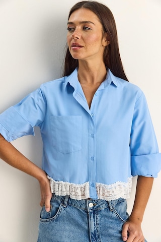 Shade Kadın Dantel Detaylı Poplin Crop Gömlek Dg261024 60286098 - Mavi