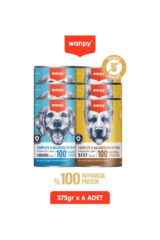 6 Adet Tahılsız Köpek %100 Gerçek Et Biftekli Ve Tavuklu Konserve Yaş Mama 375 Gr