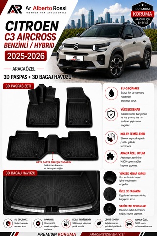 Citroen C3 Aircross Benzinli/hybrıd 2025-2026 Araca Özel 3d Paspas + 3d Bagaj Havuzu
