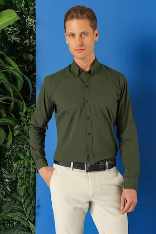 Efor Slim Fit Düğmeli Yaka Pamuklu Klasik Haki Gömlek Gk 715 Haki