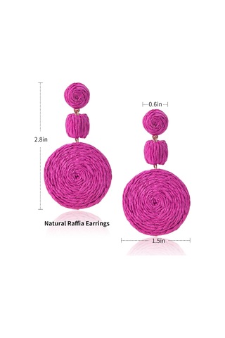 Kadınlar İçin Raffia Top Küpeler, Statement Raffia Yuvarlak Damla Turuncu