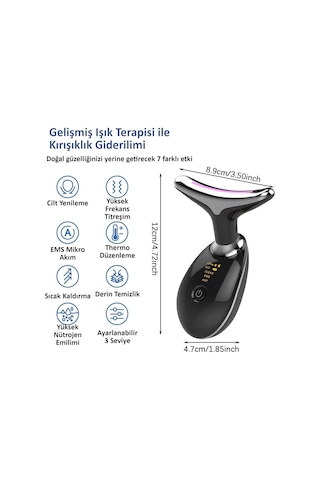 Valkyrie 7 Renk Titreşimli Yüz Boyun Ems Güzellik Cihazı Kırışık Gıdık Sarkma Giderici Siyah Siyah