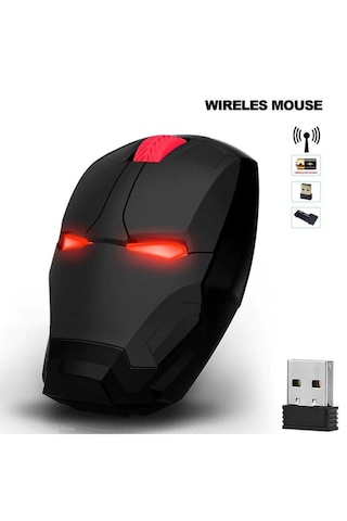 2.4 Ghz Iron Man Tasarımlı Kablosuz Sessiz Kırmızı Işıklı Mouse