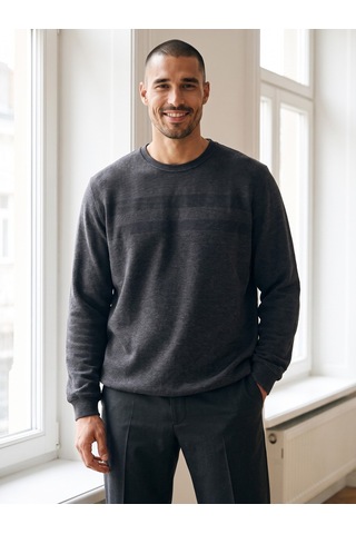 Maccali Erkek Gri Büyük Beden Pamuklu Kışlık Desenli Sweatshirt