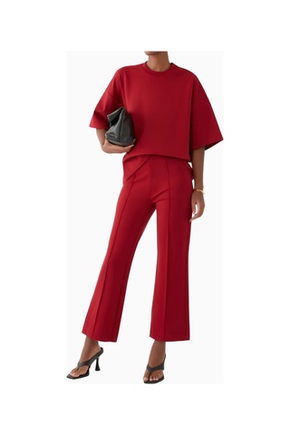 Staud Knack Pantolon Retro Flare Kesim Ve Canlı İle Şıklığı Yansıtan Kadın Pantolonu Kırmızı