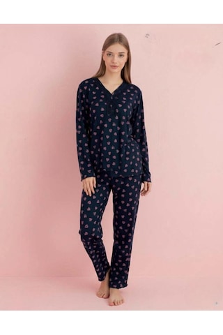 Pijamerry Kadın Bambu Baharlık Dantel Yaka Uzun Kol İnce Pijama Takımı 5209l - 1 Adet Lacivert