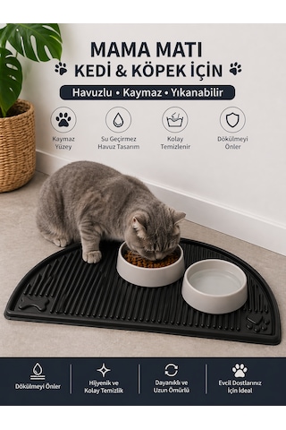 Evcil Hayvan Beslenme Matı Su Geçirmez Havuzlu Kaymaz Kedi Köpek Mama Paspası Mama Altlığı 50x26 Cm