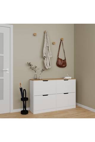 İsan Düşer Kapak 4 Bölmeli Ayakkabılık Beyaz-ceviz 120 Cm Ceviz - Beyaz