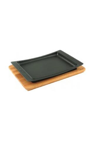Lava Ahşap Altlıklı Döküm Demir Servis Tabağı 36X24 CM