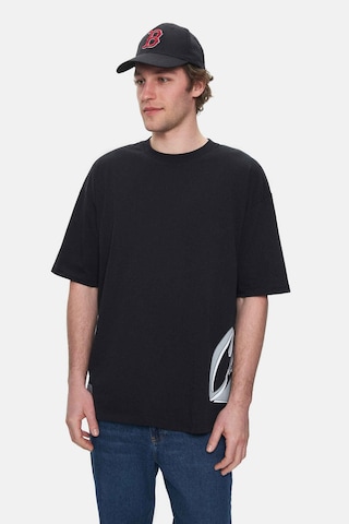 Ucla Roscoe Siyah Bisiklet Yaka Baskılı Oversize Erkek Tshirt Siyah