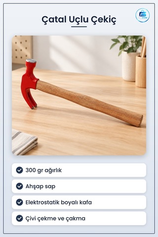 Çekiç 300 Gr Çatal Uçlu Ahşap Saplı Çivi Çekme Marangozluk Tamira