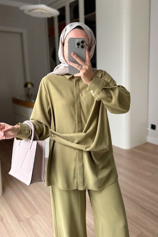 Ka Hijab Bağlama Detaylı Takım - Yağ Yeşili