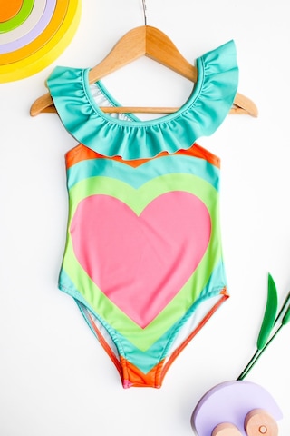 Lolliboomkids Kız Çocuk Renkli Kalpler Desen Neon Renkler Fırfır Yaka Detaylı Mayo Yeni Sezon Çok Renkli