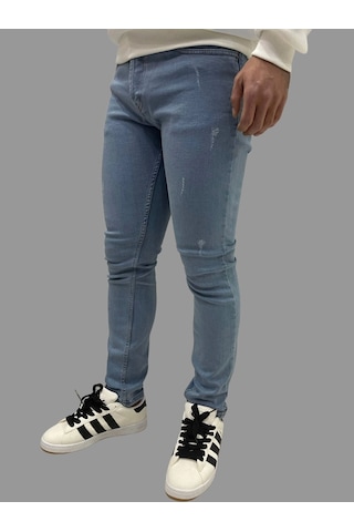 Erkek Dar Paça Tırnaklı Newone Buz Mavisi Kot Pantolon Buz Mavisi