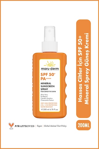 Hassas Ciltler İçin Mineral Sprey Güneş Kremi Spf 50+ Pa++++ 200 Ml