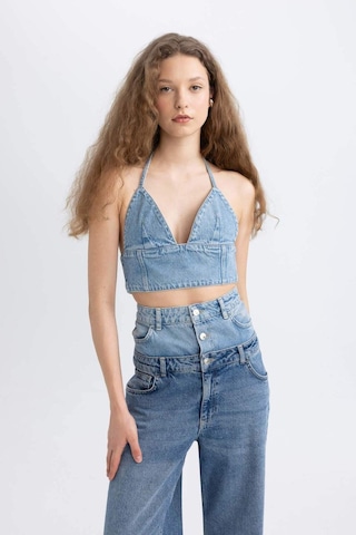Defacto Afra x DeFacto Boyundan Bağlamalı Crop Jean Bluz C5862AX24SPNM28 Mavi
