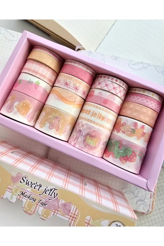 Dikdörtgen Vintage Washi Tape Bant Yapışkanlı Maskeleme Kağıdı Desenli Bant 20'li - Sweet Jelly 1