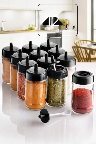 Kendinden Kaşıklı Baharatlık 12li Set ŞEffaf
