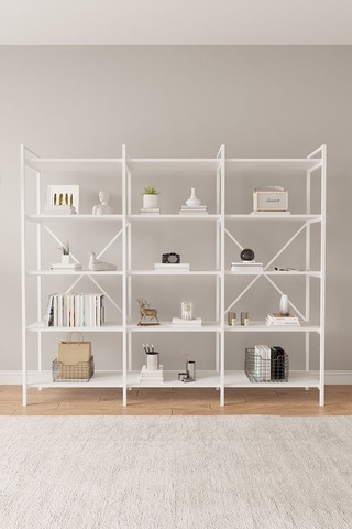 Nilamu Beyaz 200 Cm Kitaplık Metal Gövde, Açık Raflı Organizer Ve Düzenleyici Beyaz