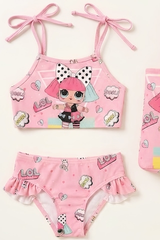 Modanino Kız Çocuk Çantalı 3'lü Mayo Takımı Çanta+mayo+bikini 3-10 Yaş 12649n Somon Rengi
