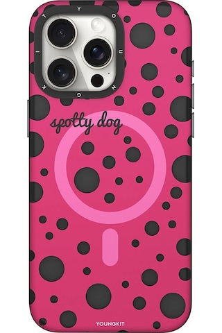 Apple Uyumlu iPhone 13 Pro Max Kılıf Magsafe Özellikli Polka Dot Desenli Youngkit Spots Serisi Kapak Pembe