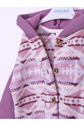 Aydodo Lila Etnik Desen Kapşonlu Bebe Tulum Lila