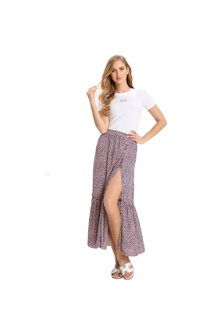 Sones Yüksek Bel Çiçekli Plise Vintage Bölünmüş Etek Pembe