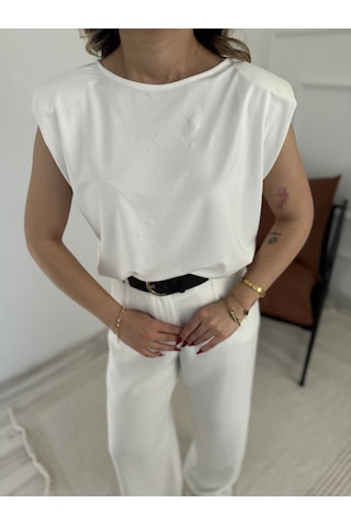 Keymoda Kadın Arkası Dantel Detaylı Basic Tshirt Ekru