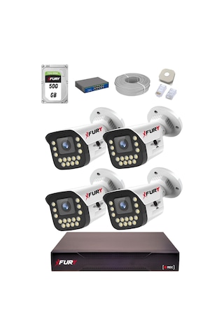 Fury 15 Warm Led Ip Güvenlik Kamera Seti 4 Kameralı Sesli 4mp Gece Renkli Su Geçirmez 1403s 500gb