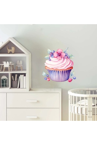 Çiçekli Cupcake Duvar Stickerı Renkli
