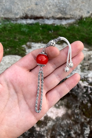 Kehribar Taşlı 925 Ayar Gümüş Anahtarlık